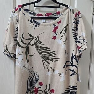 LIZ CLAIBORNE BRAND WOMEN'S PLUS SIZE TAN TROPICAL FLORAL PULLOVER TOP SIZE 0X